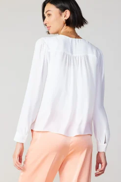 Long Sleeve Tops-Current Air Pleat Detail Buttondown Shirt WHITE