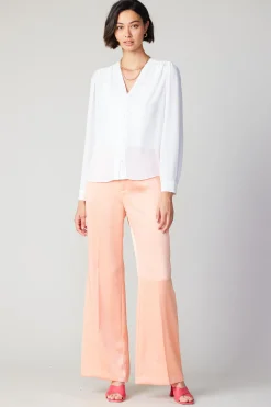 Long Sleeve Tops-Current Air Pleat Detail Buttondown Shirt WHITE