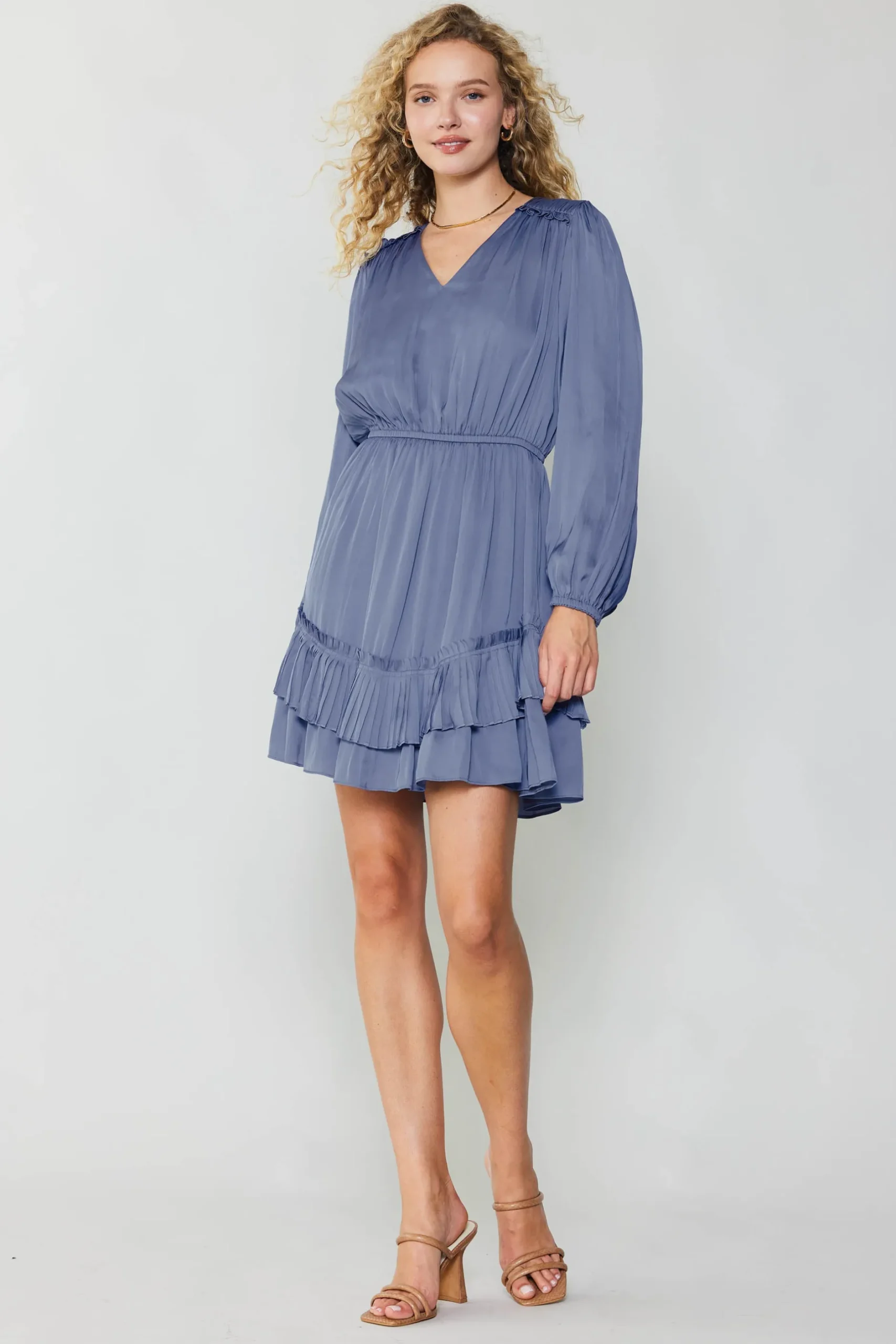 Mini Dresses-Current Air Pleat Detail Tiered Mini Dress FLORENTINEBLUE