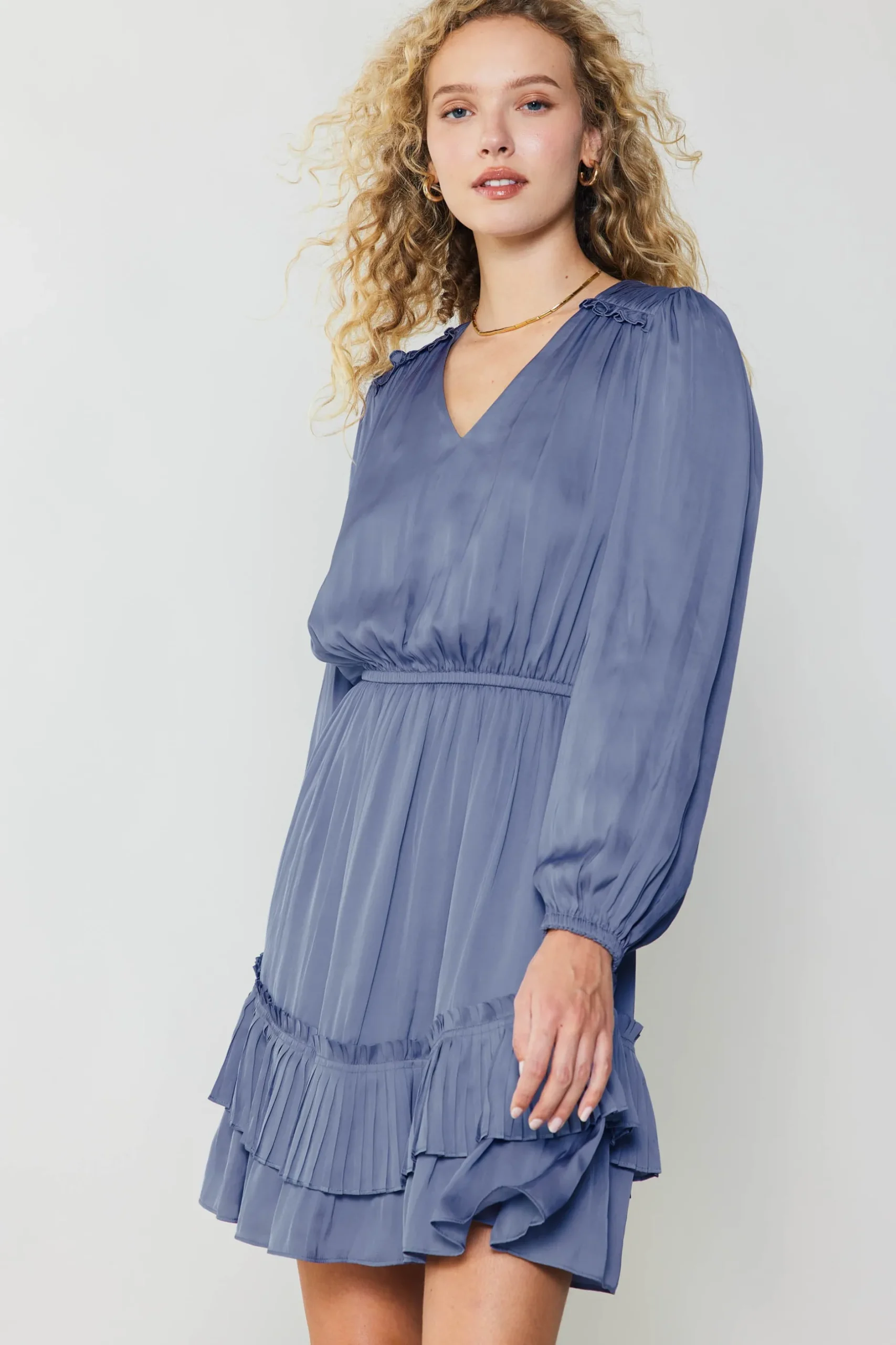 Mini Dresses-Current Air Pleat Detail Tiered Mini Dress FLORENTINEBLUE