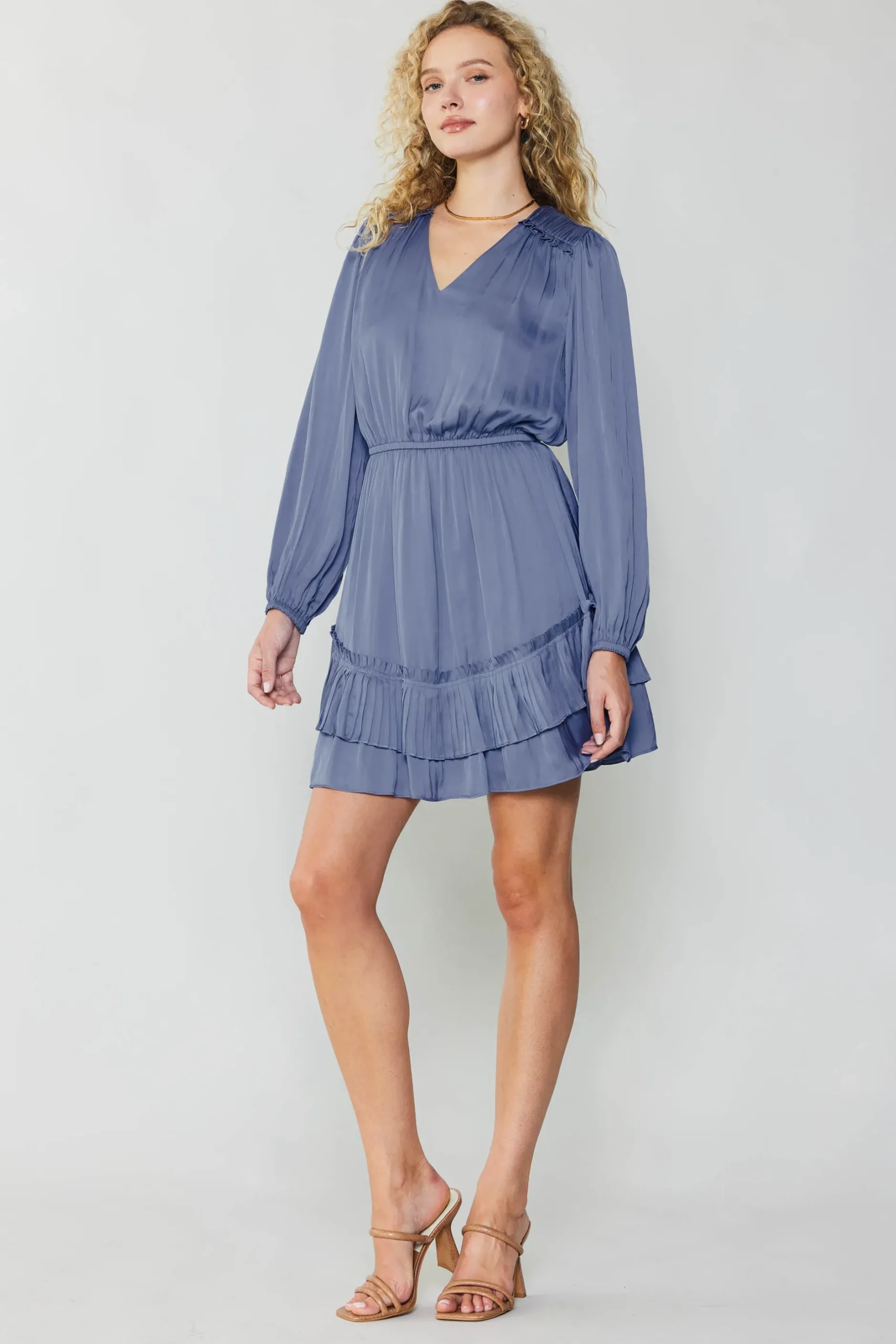 Mini Dresses-Current Air Pleat Detail Tiered Mini Dress FLORENTINEBLUE