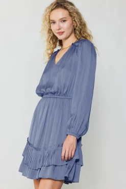 Mini Dresses-Current Air Pleat Detail Tiered Mini Dress FLORENTINEBLUE