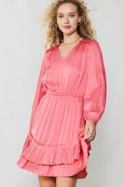 Mini Dresses-Current Air Pleat Detail Tiered Mini Dress BRINKPINK