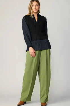 Sweaters-Current Air Pleated Blouse Sweater Vest BLACK