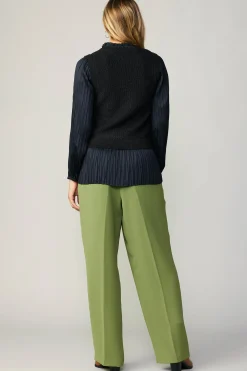 Sweaters-Current Air Pleated Blouse Sweater Vest BLACK