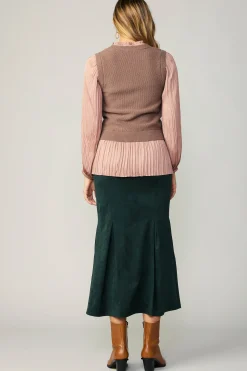 Sweaters-Current Air Pleated Blouse Sweater Vest DUSTYROSE