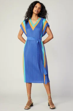 Maxi Dresses|Midi Dresses-Current Air Pleated Border Kaftan Dress BLUE