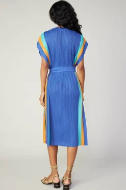 Maxi Dresses|Midi Dresses-Current Air Pleated Border Kaftan Dress BLUE