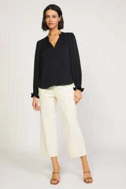 Long Sleeve Tops-Current Air Pleated Cuff Blouse BLACK