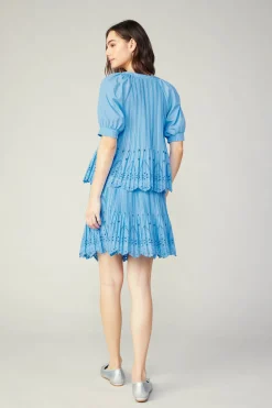 Short Sleeve Tops-Current Air Pleated Eyelet Blouse BABYBLUE