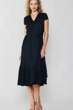 Midi Dresses-Current Air Pleated Midi Dress BLACK