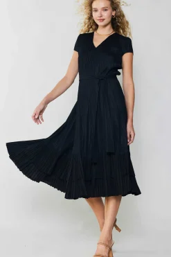 Midi Dresses-Current Air Pleated Midi Dress BLACK