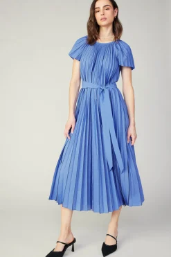 Midi Dresses-Current Air Pleated Midi Dress ROYALBLUE