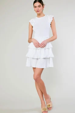 Knitwear|Mini Dresses-Current Air Pleated Skirt Sweater Dress WHITE