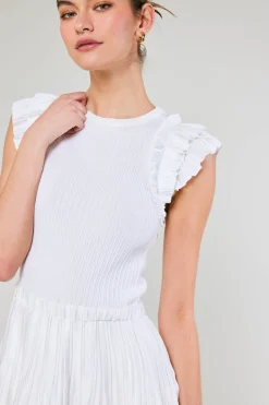 Knitwear|Mini Dresses-Current Air Pleated Skirt Sweater Dress WHITE