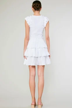 Knitwear|Mini Dresses-Current Air Pleated Skirt Sweater Dress WHITE