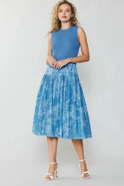 Knitwear|Midi Dresses-Current Air Pleated Skirt Sweater Dress LIGHTBLUE