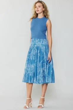 Knitwear|Midi Dresses-Current Air Pleated Skirt Sweater Dress LIGHTBLUE