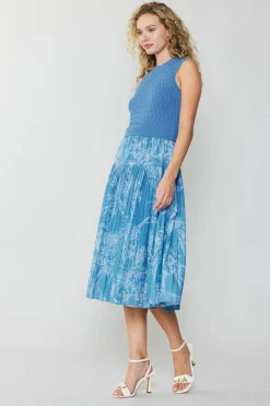 Knitwear|Midi Dresses-Current Air Pleated Skirt Sweater Dress LIGHTBLUE