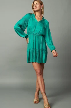 Mini Dresses-Current Air Pleated Sleeve Mini Dress TEAL