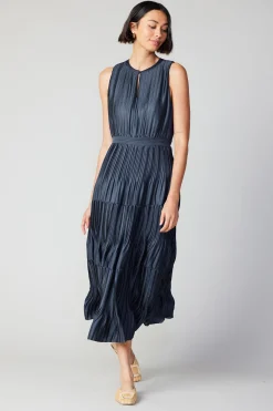 Maxi Dresses-Current Air Pleated Sleeveless Maxi Dress NAVY