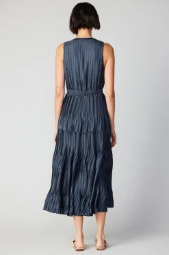 Maxi Dresses-Current Air Pleated Sleeveless Maxi Dress NAVY