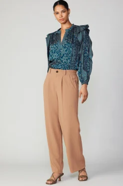 Pants-Current Air Pleated Wide Leg Pant BURNTCARAMEL