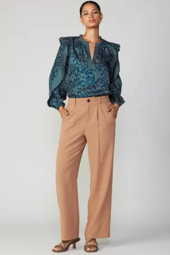 Pants-Current Air Pleated Wide Leg Pant BURNTCARAMEL