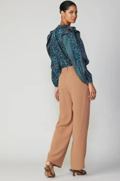 Pants-Current Air Pleated Wide Leg Pant BURNTCARAMEL