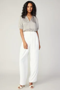 Pants-Current Air Pleated Wide Leg Pants WHITE