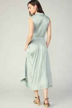 Midi Dresses-Current Air Plisse Buttondown Dress SILVERSAGE