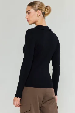 Knitwear|Sweaters-Current Air Polo Sweater Top BLACK