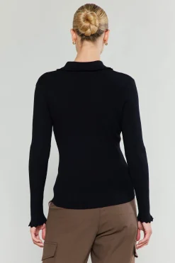 Knitwear|Sweaters-Current Air Polo Sweater Top BLACK