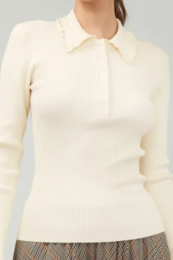 Knitwear|Sweaters-Current Air Polo Sweater Top IVORY