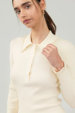 Knitwear|Sweaters-Current Air Polo Sweater Top IVORY