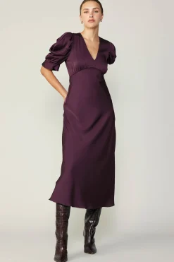 Midi Dresses-Current Air Puff Sleeve Midi Dress MIDNIGHTPLUM