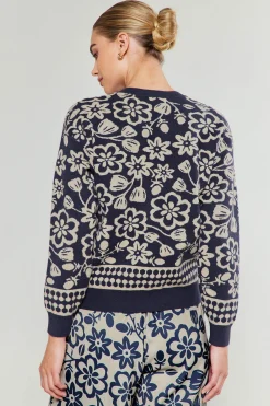 Knitwear|Sweaters-Current Air Pullover Floral Sweater BLUEMLT