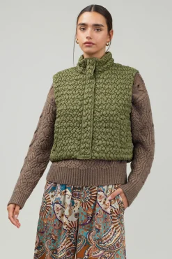 Coats & Jackets-Current Air Quilted Cropped Vest OLIVE