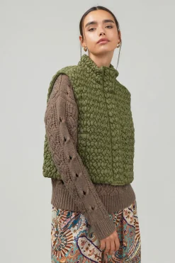 Coats & Jackets-Current Air Quilted Cropped Vest OLIVE