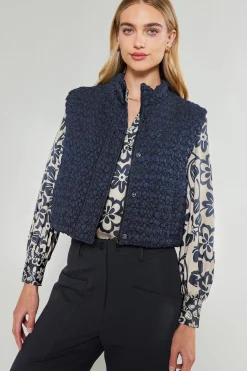 Coats & Jackets-Current Air Quilted Cropped Vest NAVY