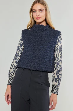 Coats & Jackets-Current Air Quilted Cropped Vest NAVY