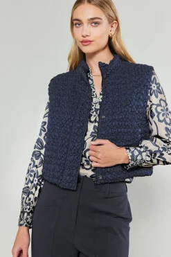 Coats & Jackets-Current Air Quilted Cropped Vest NAVY