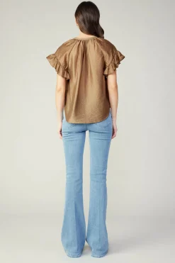 Short Sleeve Tops-Current Air Raglan Sleeve Button Blouse LATTE