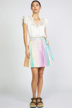 Skirts-Current Air Rainbow Painterly Pleated Skirt MULTI