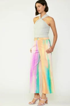 Pants-Current Air Rainbow Painterly Wide Leg Pants MULTI