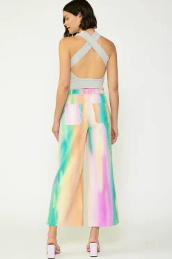 Pants-Current Air Rainbow Painterly Wide Leg Pants MULTI