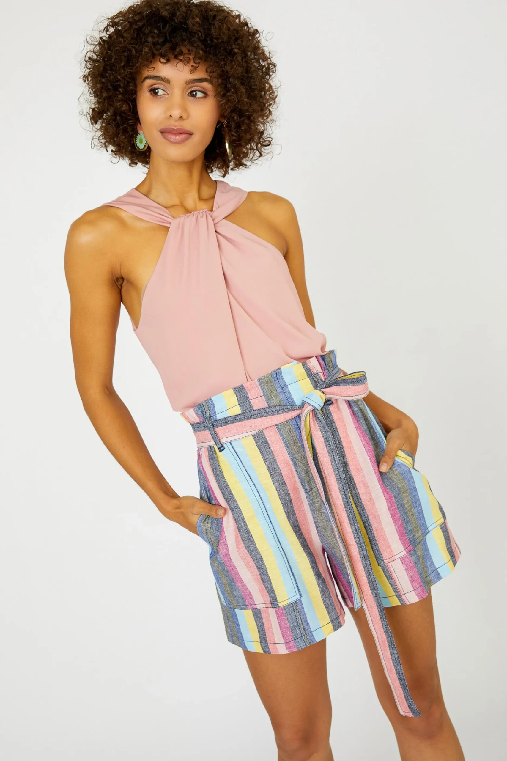 Shorts-Current Air Rainbow Striped Shorts MLT-STRIPE