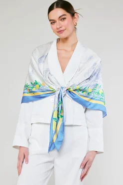 Accessories-Current Air Recycled Signature Print Large Scarf TUSCANBLUECITRUS