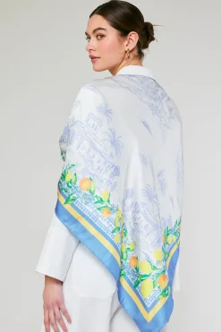 Accessories-Current Air Recycled Signature Print Large Scarf TUSCANBLUECITRUS