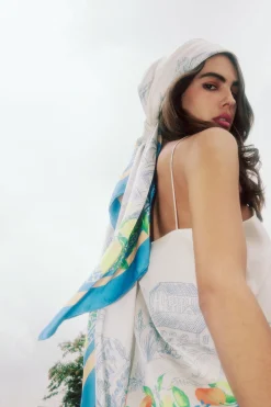 Accessories-Current Air Recycled Signature Print Scarf TUSCANBLUECITRUS